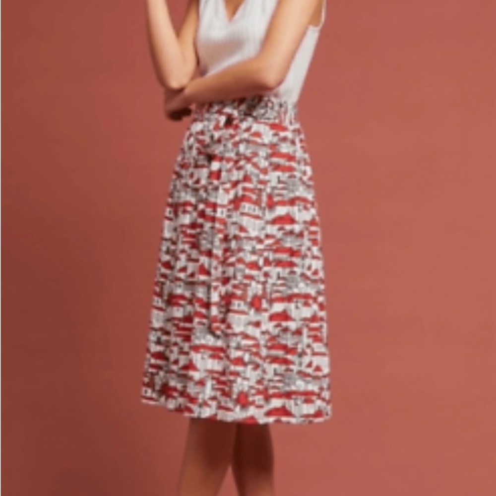 Stylish Red and White Patterned Skirt